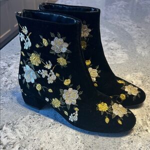 Topshop Black Ankle Boots with Yellow Floral Embroidery